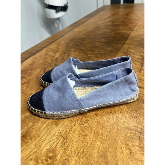 Tory Burch Women’s 7.5 Color Block Canvas Espadrille Casual Flat Shoe Navy Blue - Picture 3 of 10